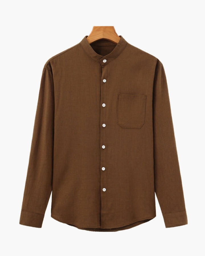 Men’s Mandarin Collar Shirt – Relaxed Fit Textured Cotton Shirt