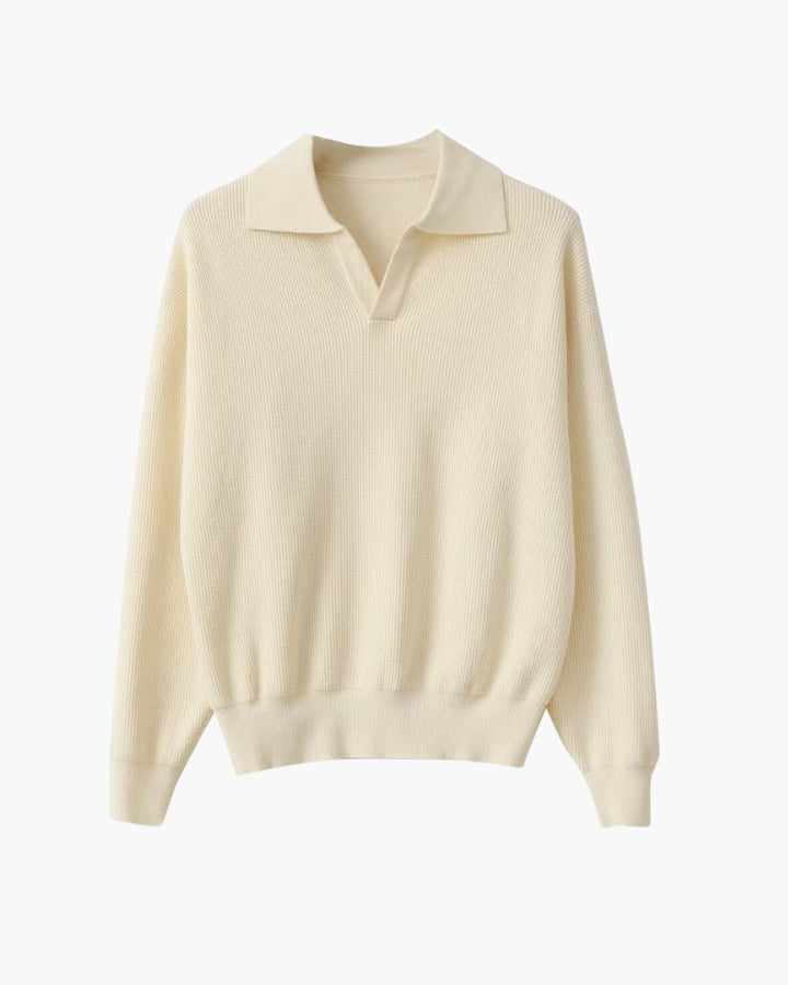 Textured Knit Polo Sweater