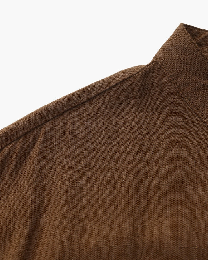 Men’s Mandarin Collar Shirt – Relaxed Fit Textured Cotton Shirt